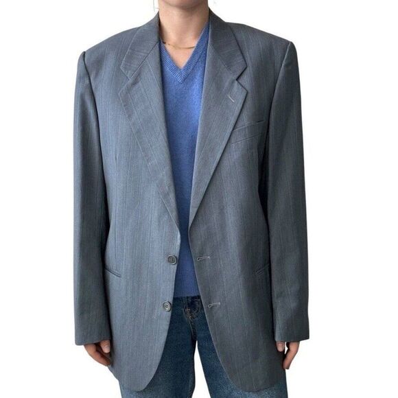 Yves Saint Laurent Mens YSL Slate Blue Striped Wool Sport Coat Blazer 44R - Picture 4 of 12